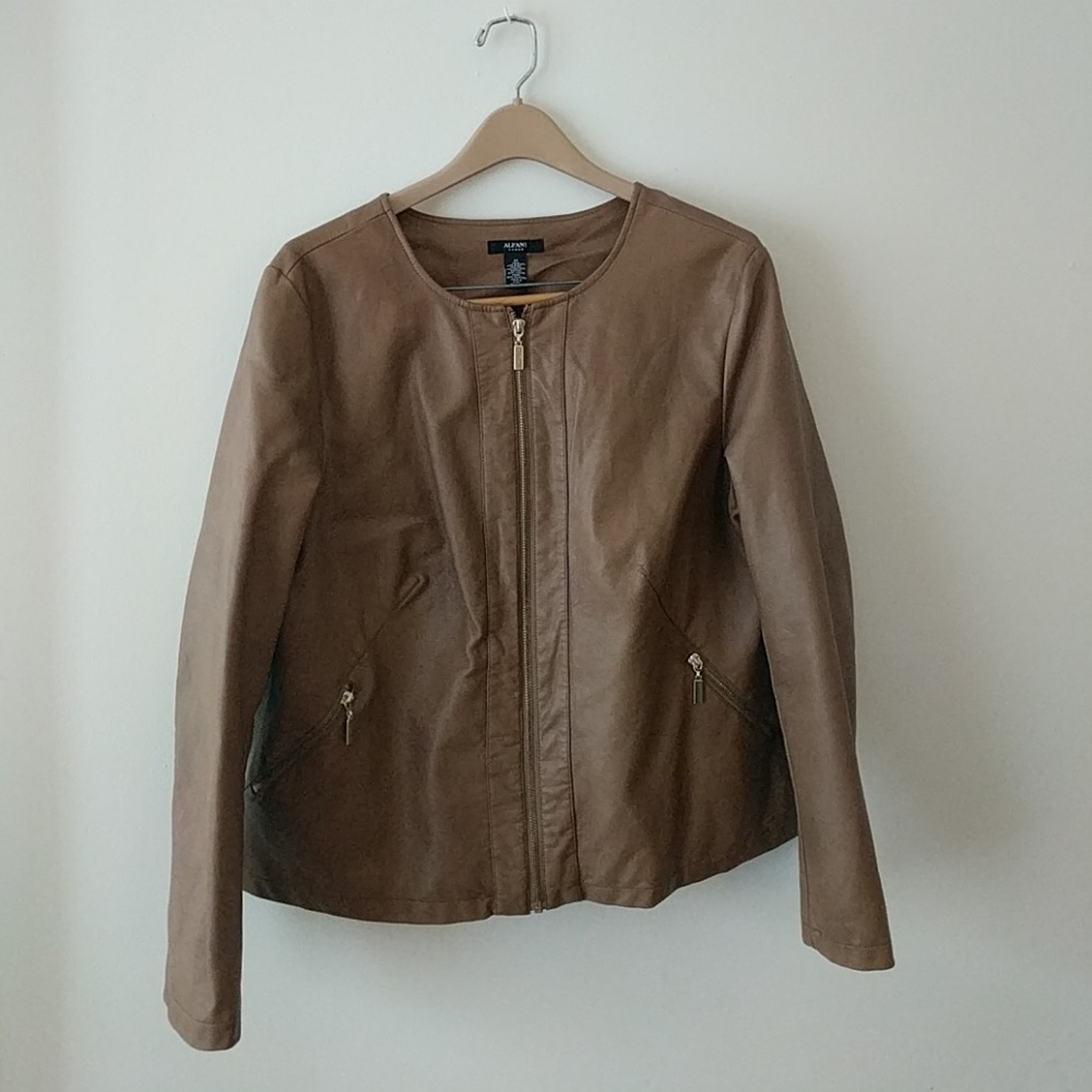 Alfani tan faux leather jacket 1x